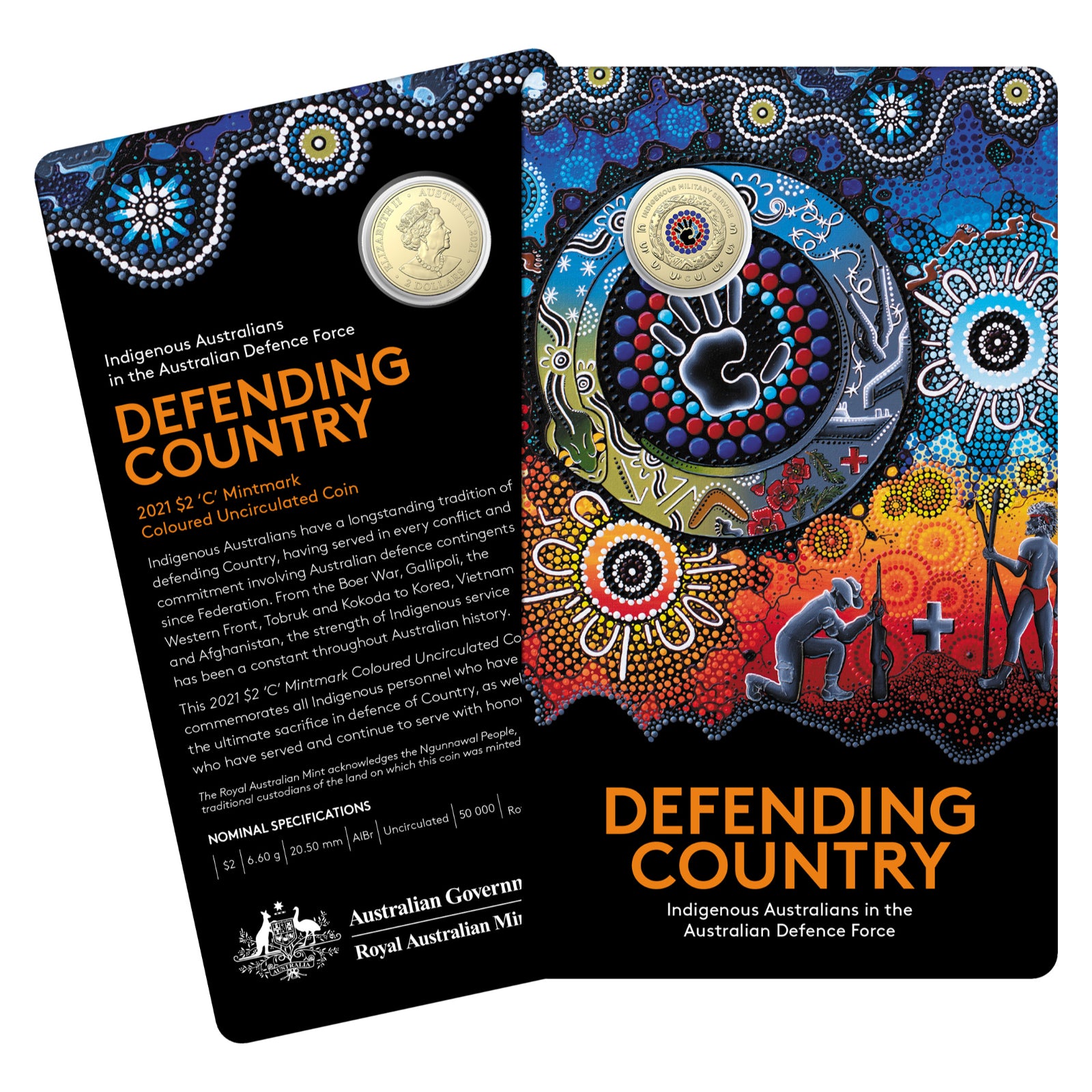 2021 $2 AlBr C Mintmark Coloured Uncirculated Carded Coin - Indigenous Service